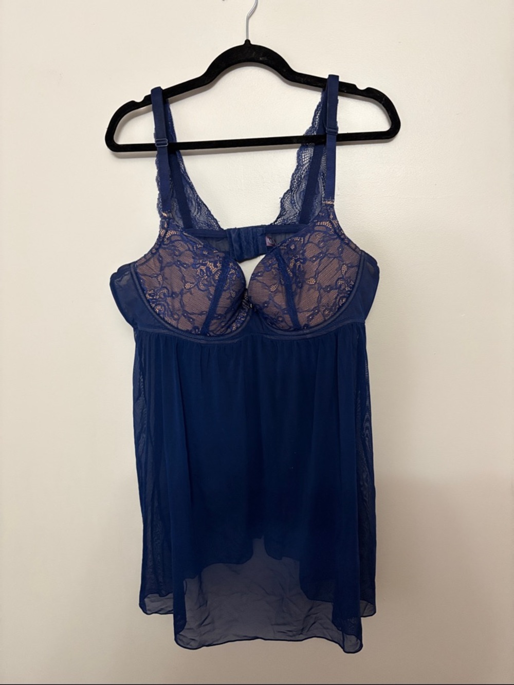 Adore Me Navy Lace & Sheer Chemise